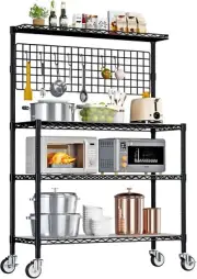 Kitchen Bakers Rack with Adjustable Shelf, 4-Tier Heavy Duty Kitchen Storage