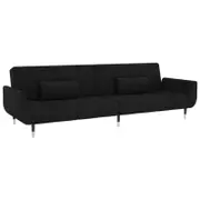 vidaXL 2-Seater Sofa Bed with Two Pillows Black Velvet Sleeper Couch Day Bed