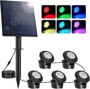 NATPOW Solar Pond Lights, RGB Underwater Spot Light, 5-in-1 Pond Landscape Lights,IP68 Waterproof RGB Aquarium Lights, Colour Changing Submersible Lights for Pond, Patio, Tree