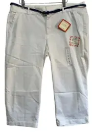 New! DOCKERS Pants Women's 16 White Hello Smooth Capris Blue Belt Stretch