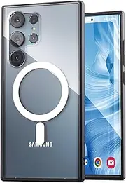 [ENCASED] Magnetic Case Designed for Samsung Galaxy S23 Ultra Case, Compatible with MagSafe Charging & Accessories (Clear/Black)