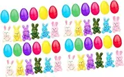 Colorful Easter Eggs with Bunny Stuffed Toys for Celebrations, 24 Set