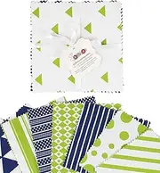 Soimoi Precut 10-inch Geometric Patterns Prints Cotton Fabric Bundle Quilting Squares Charm Pack DIY Patchwork Sewing Craft- Blue & Green