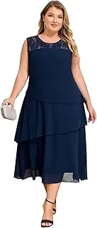 [LapaPlus] Plus Size Women's Elegant Chiffon Dress for Wedding Guests Lace Sleeveless 2025 Summer Dresses Flowy Midi Dress