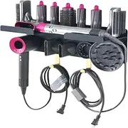 Antallcky 2 in 1 Organizer Storage Shelf Fits Curling Iron Wand Barrels Brushes Diffuser Nozzles, Wall Mount Holder Compatible with Dyson Airwrap Styler, No Punching Installation