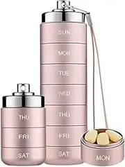 Gyorwst Metal Pill Organizer Weekly,Stackable Waterproof Travel Pill Box,Pill Case Container,7 Day Daily Medicine Organizer Pink