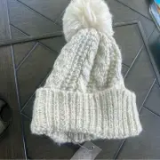 Vince Camuto new acrylic and metallic ladies beanie hat, knit, neutral