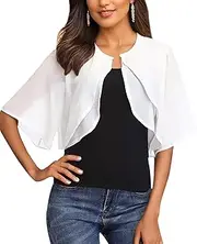 [MYSSUCI] Chiffon Bolero Women's Festive 3/4 Sleeve Elegant Short Bolero Jacket Lightweight Shoulder Jacket Shrug Top