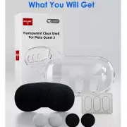 VR Headset Tempered Film Lens Cap + Rocker Cap + Crystal Case Kit for Quest 3