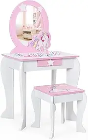 HONEY JOY Kids Vanity Table and Chair Set, 2 in 1 Makeup Dressing Princess Table with Detachable Mirror, Stool and Drawer, Vanity Beauty Dresser for Girls (White)