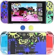 FUNDIARY Dockable Case Compatible with Nintendo Switch Accessories, Switch Case Cover for Splatoon 3, Protective Shell for Switch Console and Joy Con Controller with 2 Thumb Grip Caps