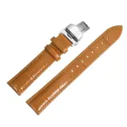 Leather Band Deployment Buckle Watch Strap 18mm Leather Strap, Orange/Silver
