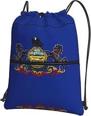 EdWal Pennsylvania State Flag Print Drawstring Backpack Gym Bags Sports Bags With Zipper Pocket For Travel Swimming Beach, Black, One Size