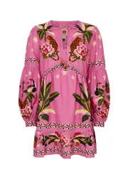 Farm Rio Leopard Forest Printed Linen-blend Mini Dress - Pink - XL XL