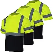 FONIRRA 3 Pack Safety Reflective High Visibility Shirt for Men Hi Vis Construction Work Shirts with Short Sleeve_