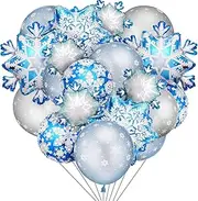 Winter Theme Balloons Set, Includes 29 Pieces Snowflakes Latex Balloons Snowflake Foil Balloons for Winter Theme Party Baby Shower Birthday Christmas Party Decoration