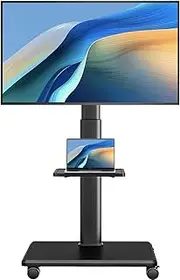 Universal Floor TV Stand, Portable Rolling Floor TV Mount with Wheels, 80 Degree Swivel Height Adjustable for 27 to 65 Inch LCD LED OLED TVs, Holds up to 88 lbs Mobile TV Cart, Max VESA 400x400mm