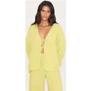 Chartreuse Cheesecloth Textured Tie Front Shirt, Chartreuse