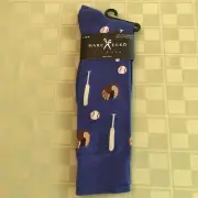 Marc Ecko Mens BASEBALL Blue Multi Crew Socks Balls Bats Mitts: NEW- with Tags!