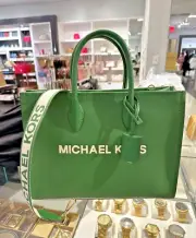 Michael Kors Mirella Medium East West Crossbody Tote Leather Bag- Fern Green