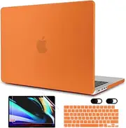 MEEgoodo for M3 MacBook Pro 14 inch Case 2023 2021 A2918 A2992 A2779 A2442 M2 M1 Pro/Max with Touch ID, Laptop Hard Shell Case with Keyboard Cover & Screen Protector & Webcam Covers, Orange