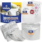 Wallaby MRE Mylar Bag Bundle - 30x (7.5 Mil - 6.5 cm x 8.5 cm) Stand-Up Zipper Pouches, 30x 400cc Oxygen Absorbers - Heat Sealable & Withstand Boiling Water - Long-Term Food Storage Solutions - Silver
