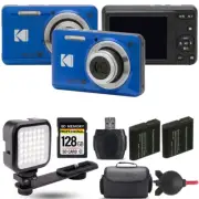 Kodak PIXPRO FZ55 Digital Camera (Blue) + Extra Battery +LED - 128GB Kit