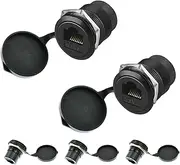 5-Pack RJ45 CAT6 Panel Mount Adapter Female-to-Female Ethernet Pass-Through Connector, 10 Gbps Bulkhead Interface Adapter, XLR/D-Panel Mountable with Waterproof & Dustproof Cover (Black)