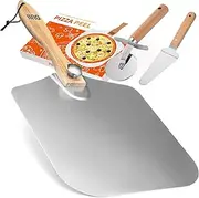 Stainless Steel Pizza Peel, 12 x 14 inch Square Metal Pizza Peel with Pizza Cutter Wheel and Pizza Shovel, 3 Pack Pizza Kit Easy to Clean for Baking Pizzas, Cakes, Biscuits, Bread, Pancakes at Home.