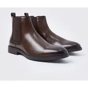 Mens Dark Brown Classic Faux Leather Chelsea Boots