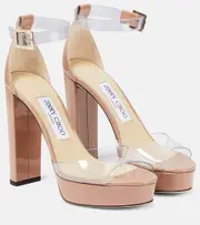 [Jimmy Choo] Jimmy Choo Albi 120 PVC and leather platform sandals AU 12 pink