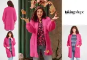 Taking Shape TS Fluffy Knit Longline Cardigan Shawl Collar Shocking Pink XXS-12