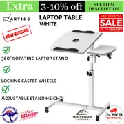 Overbed Table Adjustable Medical Care Over Bed Height with Castor Wheels White