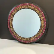 9 Inch Magenta Gold Mandala Mirror - Hand Painted Wall Mirror - Round - Circle