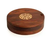 ​Handmade Round Wooden Masala Dabba Spice Box with Lid – Kitchen Organizer