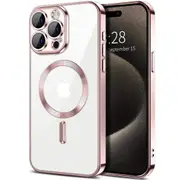 For Apple iPhone 16e MagSafe Magnetic Case with HaloLock Shockproof Protective Electroplating Clear Cover (Rose Gold)