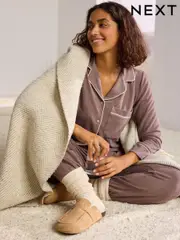 Mink Brown Cosy Button Through Pyjamas (E16475) | $35