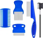 5 Pack Flea Lice Comb,Stainless Steel Dog Cat Grooming Combs With Rounded Teeth,Double-Sided Tear Stain Remover,Dematting Comb For Dogs Cats Ideal For All Types Of Small, Medium, Large Pets (Blue, One Size)