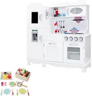 Keezi Kids Kitchen Set 29pcs Pretend Play Food Playset Wooden Toys Mud Kitchens Children Cooking Cookware Sets Toy Home Cubby House Furniture for Boys Girls, with Removable Sink White
