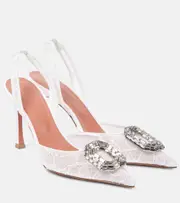 [Amina Muaddi] Amina Muaddi Camelia 90 embellished lace slingback sandals AU 7.5 white