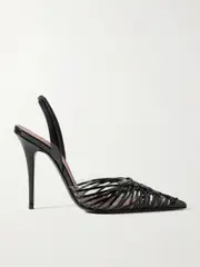 [Amina Muaddi] Amina Muaddi - Lori Sling Patent-leather And Pvc Slingback Pumps - Black - IT42 IT 42 Black