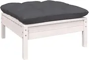 Outdoor Patio Footstool Set with Anthracite Cushion, White Solid Pinewood, 63.5x63.5x28.5 cm – Versatile Modular Furniture Piece for Garden, Porch, or Balcony Sofa Sectional
