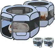 2-in-1 XLarge Cat Playpen, Detachable into 2 Separate Playpens with Additional 2 Doors, with Pee Pads, Portable Dog Playpen Cat Tent Enclosure for Kitten and Puppy Indoor Outdoor Use(L, 90"x45"x28"H)