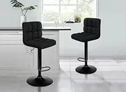 ALFORDSON Bar Stool Set of 2 Adjustable Kitchen Stools Ralph Swivel Counter Barstools Fabric Dining Chair in 62-83cm Seat Height with Floor Protector for Home Bar Dining Room (All Black)