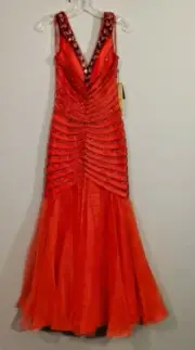 May Queen Couture (MQ462) Red Sleevless, Beaded, V Neckline, Formal Dress Size 6