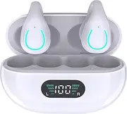 Clip-On Open Ear Headphones Wireless Bluetooth 5.3 Earbuds with Earhooks 80 Hours Playtime with Charging Case,IPX4 Waterproof Earphones for Running, Walking, Workout (White)