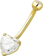 [Jewelry Avalanche] 14K Gold Belly Button Ring with 0.97cttw 6mm Heart Moissanite Gemstone, 14G Banana Barbell, 9/16" 14mm Barbell Navel Piercing Jewelry