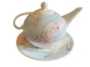 AYNSLEY Novelty Fine China Teapot & Plate Dogs Puppies Whimsical Dog Tea Pot NEW