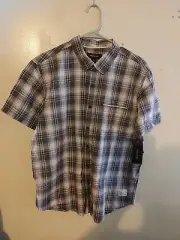 Adam Levine Mens Button up Short Sleeve Gray/ light pink Large Bnwt
