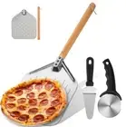3PCS Pizza Peel Set 12'' Pizza Spatula with Long Wooden Handle Easy to Flip P...